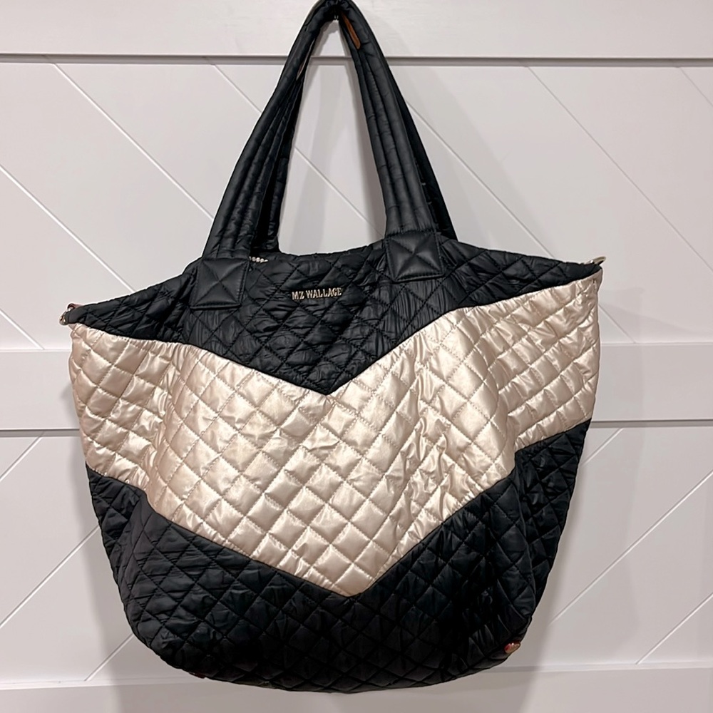 MZ WALLACE BLACK AND WHITE METRO TOTE® DELUXE - LARGE